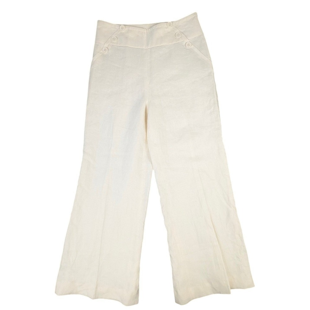 Nine West Linen Wide Leg Sailor Pants Cream Off White Size 4 High Waist Nautical